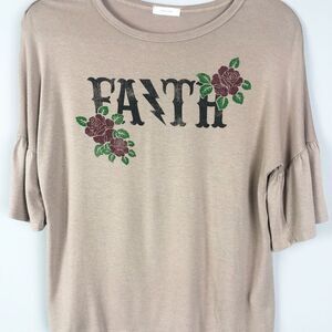 TINY WILLOW | Faith Graphic Top Boho Tan Ruffle Women’s Size Medium